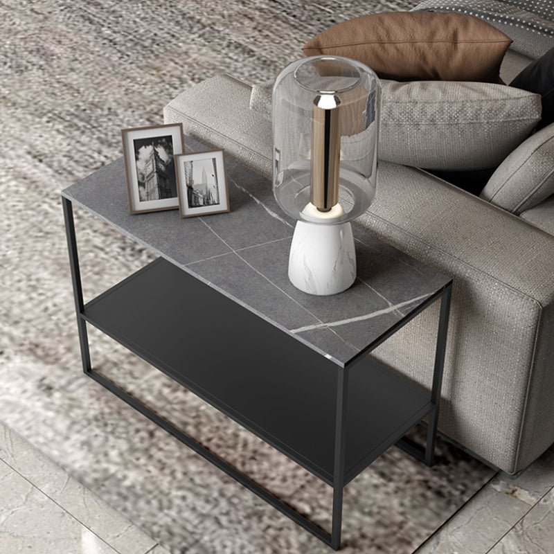 Contemporary Metal Sled with Shelf Rectangular Double Tier Living Room End Table