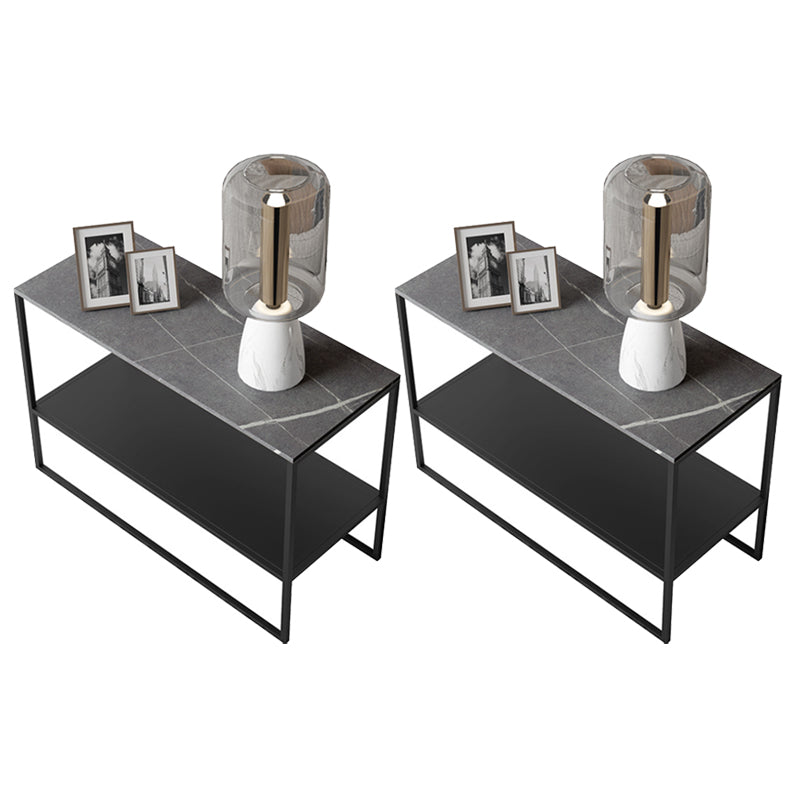 Contemporary Metal Sled with Shelf Rectangular Double Tier Living Room End Table
