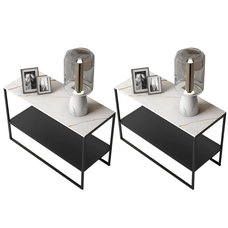 Contemporary Metal Sled with Shelf Rectangular Double Tier Living Room End Table