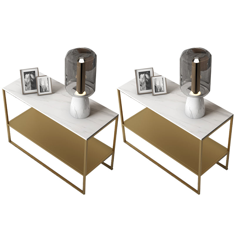 Contemporary Metal Sled with Shelf Rectangular Double Tier Living Room End Table