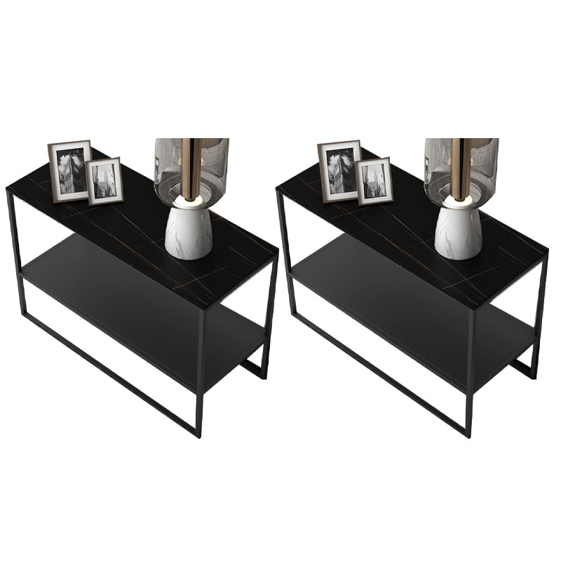 Contemporary Metal Sled with Shelf Rectangular Double Tier Living Room End Table