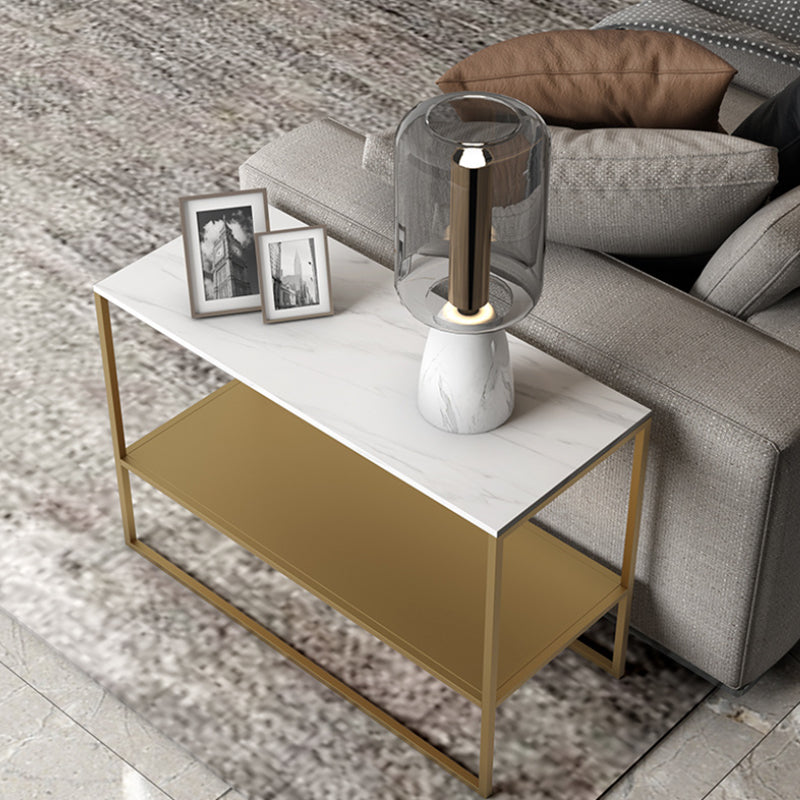 Contemporary Metal Sled with Shelf Rectangular Double Tier Living Room End Table