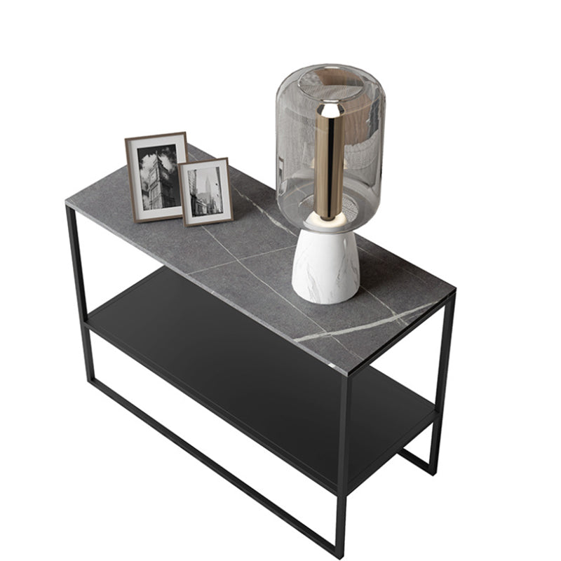 Contemporary Metal Sled with Shelf Rectangular Double Tier Living Room End Table