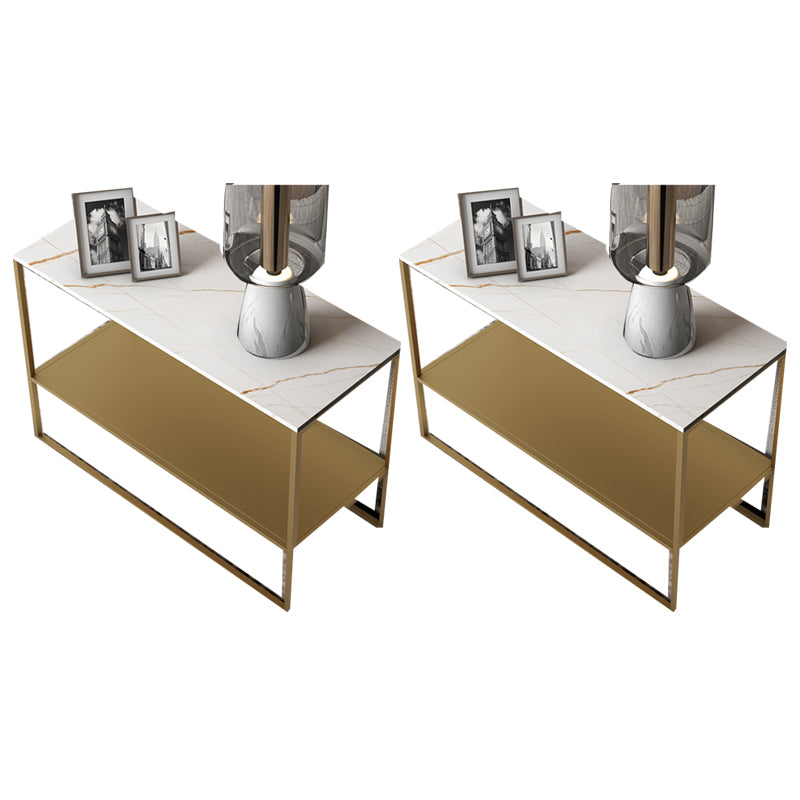 Contemporary Metal Sled with Shelf Rectangular Double Tier Living Room End Table