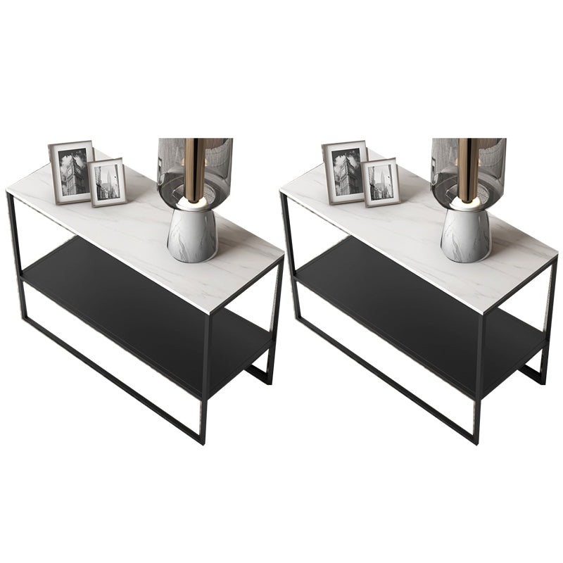 Contemporary Metal Sled with Shelf Rectangular Double Tier Living Room End Table