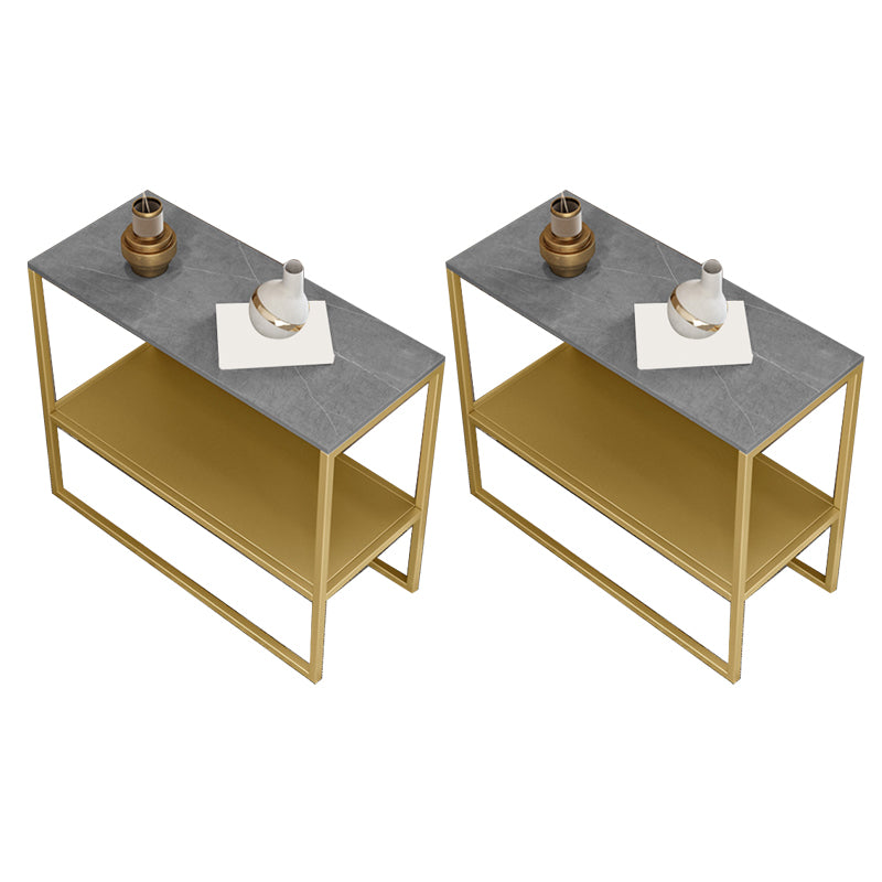 Contemporary Metal Sled with Shelf Rectangular Double Tier Living Room End Table