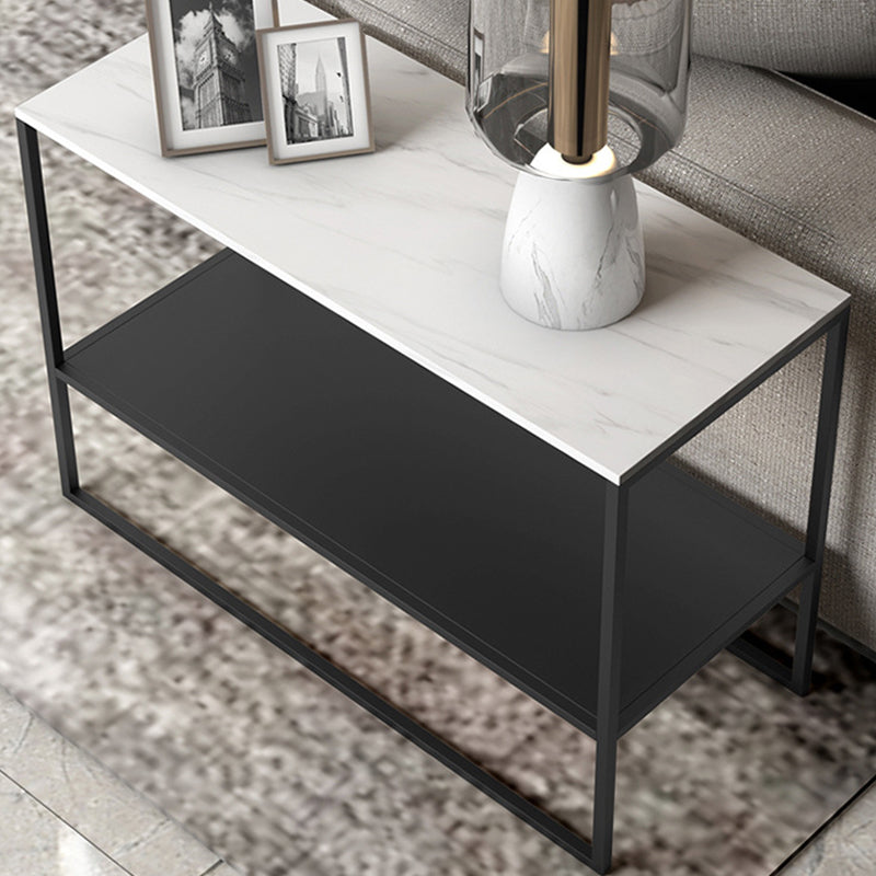Contemporary Metal Sled with Shelf Rectangular Double Tier Living Room End Table