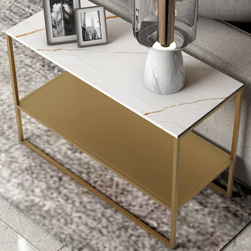 Contemporary Metal Sled with Shelf Rectangular Double Tier Living Room End Table
