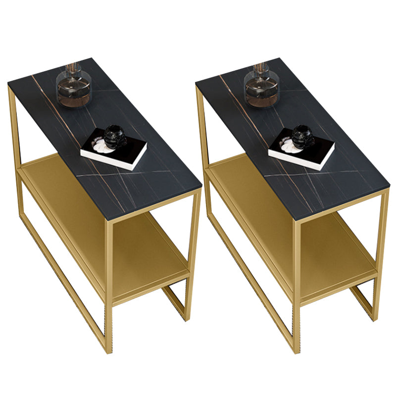 Contemporary Metal Sled with Shelf Rectangular Double Tier Living Room End Table