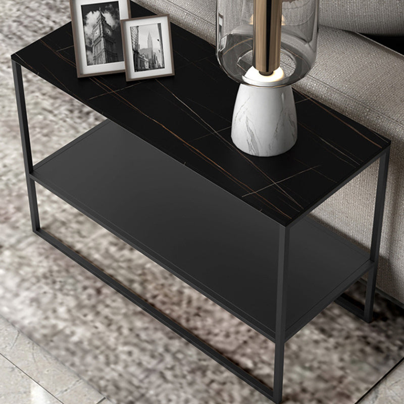 Contemporary Metal Sled with Shelf Rectangular Double Tier Living Room End Table