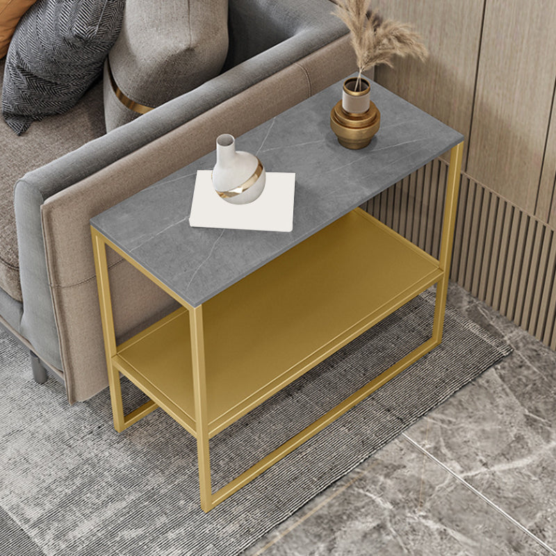 Contemporary Metal Sled with Shelf Rectangular Double Tier Living Room End Table