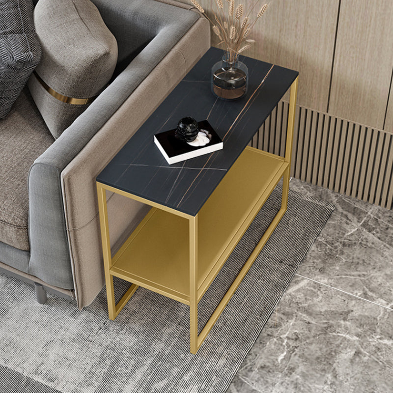 Contemporary Metal Sled with Shelf Rectangular Double Tier Living Room End Table