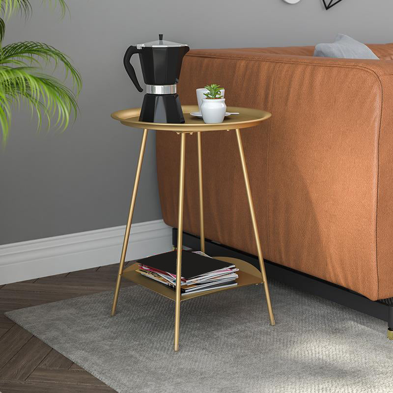 Mid-Century Metal 4 Legs with Shelf Round Double Tier Living Room End Table