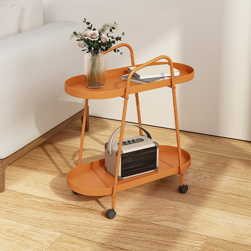 Oval 2-Tier End Table with Casters Mid-Century Modern Metal Side Table