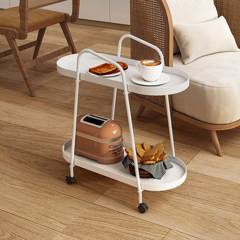 Oval 2-Tier End Table with Casters Mid-Century Modern Metal Side Table