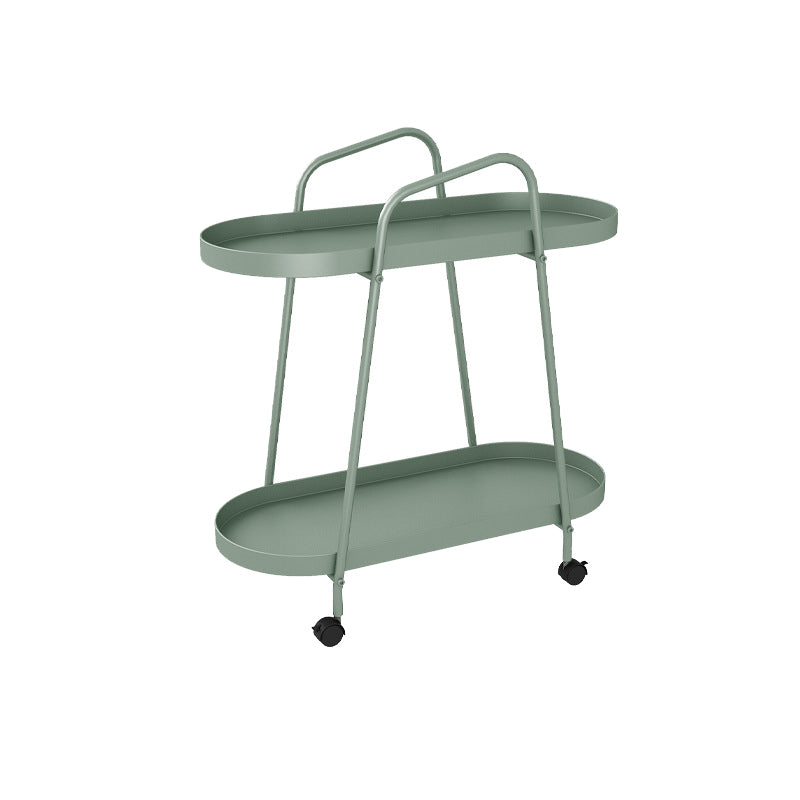 Oval 2-Tier End Table with Casters Mid-Century Modern Metal Side Table