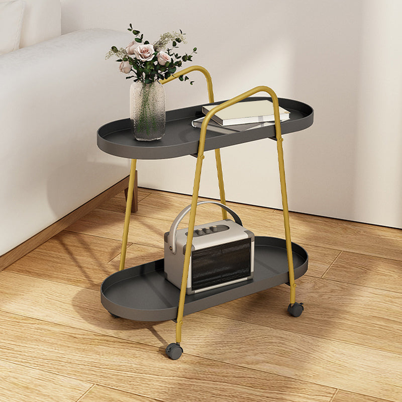 Oval 2-Tier End Table with Casters Mid-Century Modern Metal Side Table