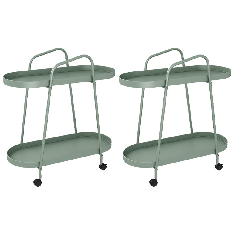 Oval 2-Tier End Table with Casters Mid-Century Modern Metal Side Table