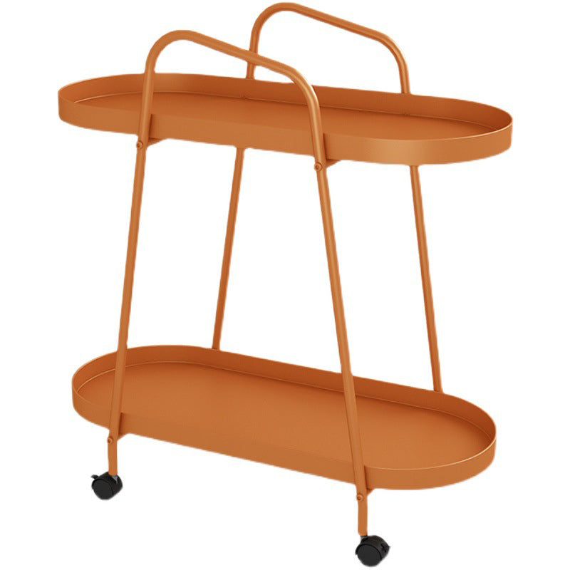Oval 2-Tier End Table with Casters Mid-Century Modern Metal Side Table