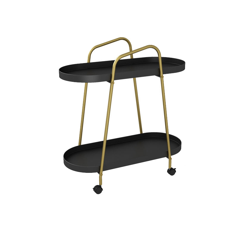 Oval 2-Tier End Table with Casters Mid-Century Modern Metal Side Table