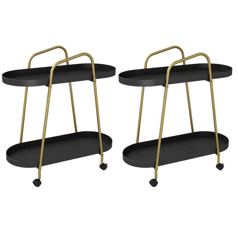 Oval 2-Tier End Table with Casters Mid-Century Modern Metal Side Table