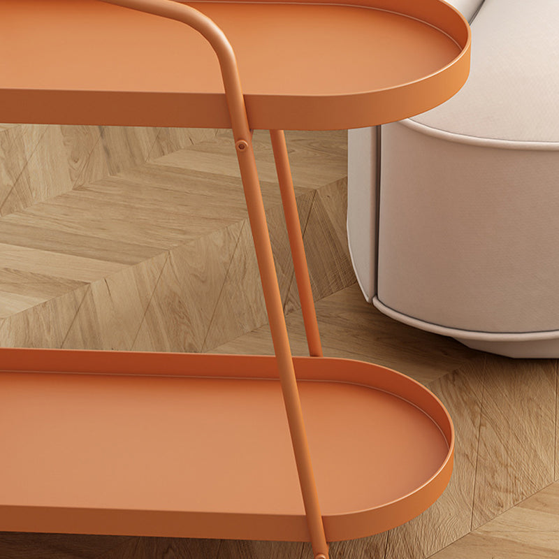 Oval 2-Tier End Table with Casters Mid-Century Modern Metal Side Table