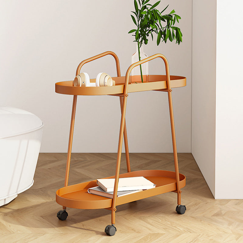 Oval 2-Tier End Table with Casters Mid-Century Modern Metal Side Table