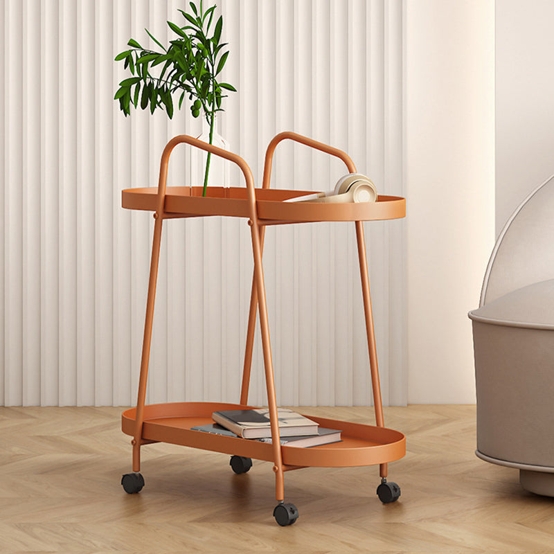 Oval 2-Tier End Table with Casters Mid-Century Modern Metal Side Table