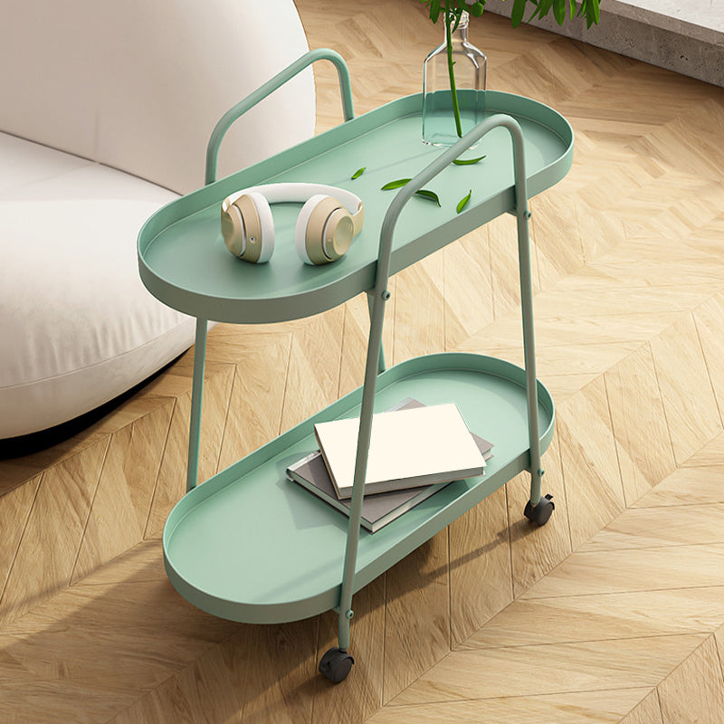 Oval 2-Tier End Table with Casters Mid-Century Modern Metal Side Table