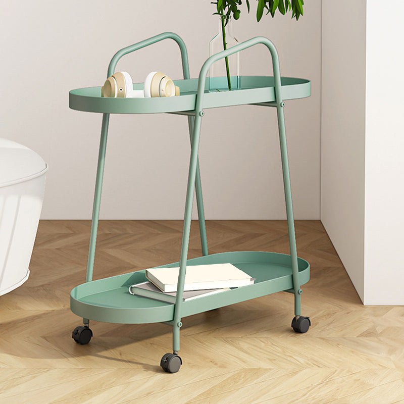 Oval 2-Tier End Table with Casters Mid-Century Modern Metal Side Table