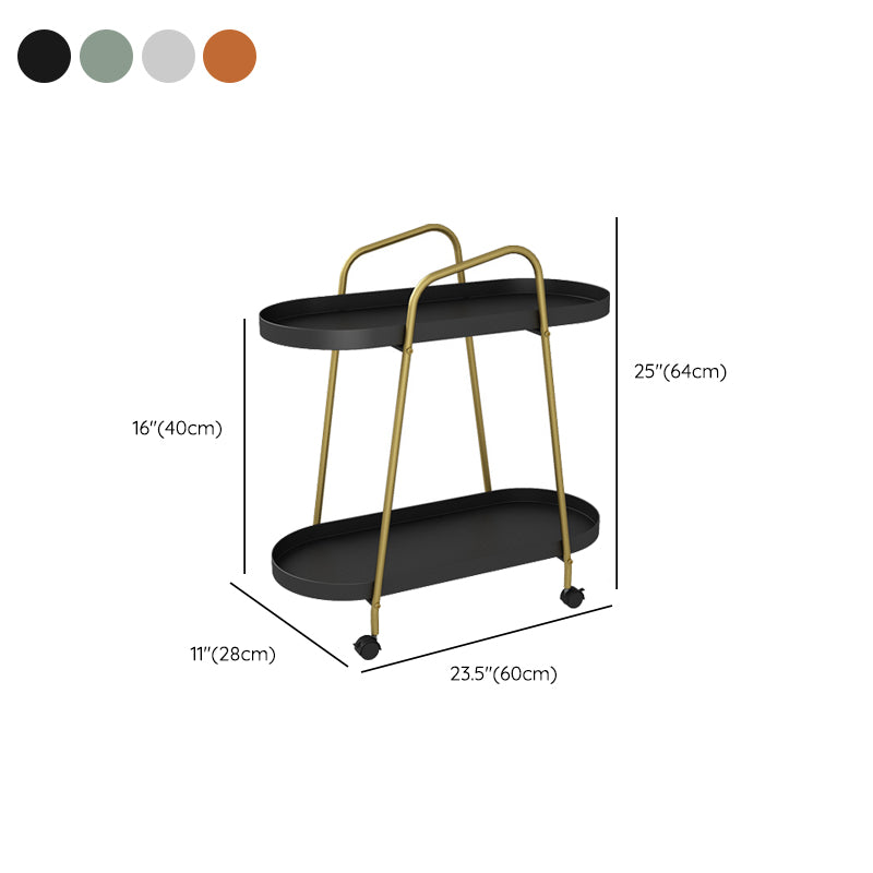 Oval 2-Tier End Table with Casters Mid-Century Modern Metal Side Table