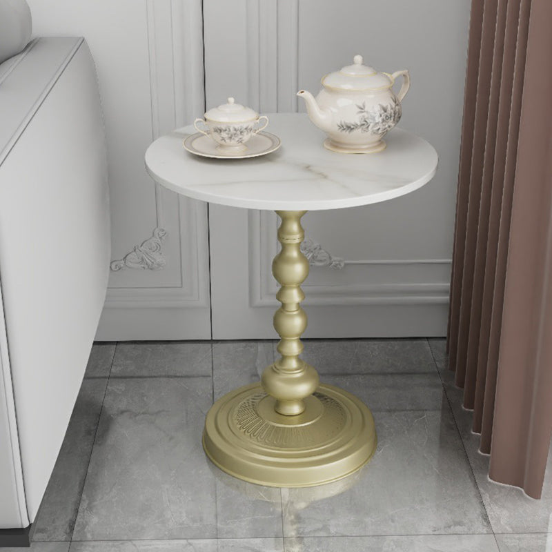 Modern Slate Round Side End Table Metal Pedestal Sofa Side Table