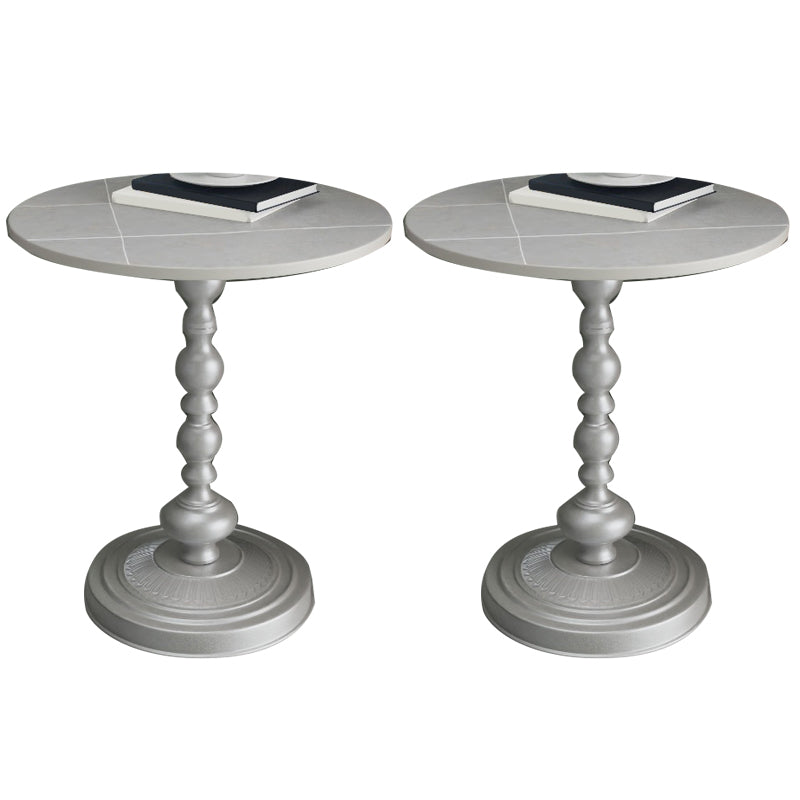 Modern Slate Round Side End Table Metal Pedestal Sofa Side Table