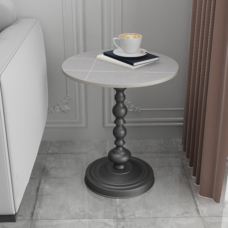 Modern Slate Round Side End Table Metal Pedestal Sofa Side Table