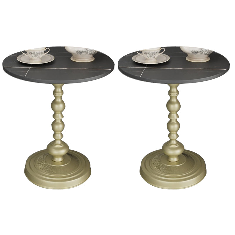 Modern Slate Round Side End Table Metal Pedestal Sofa Side Table