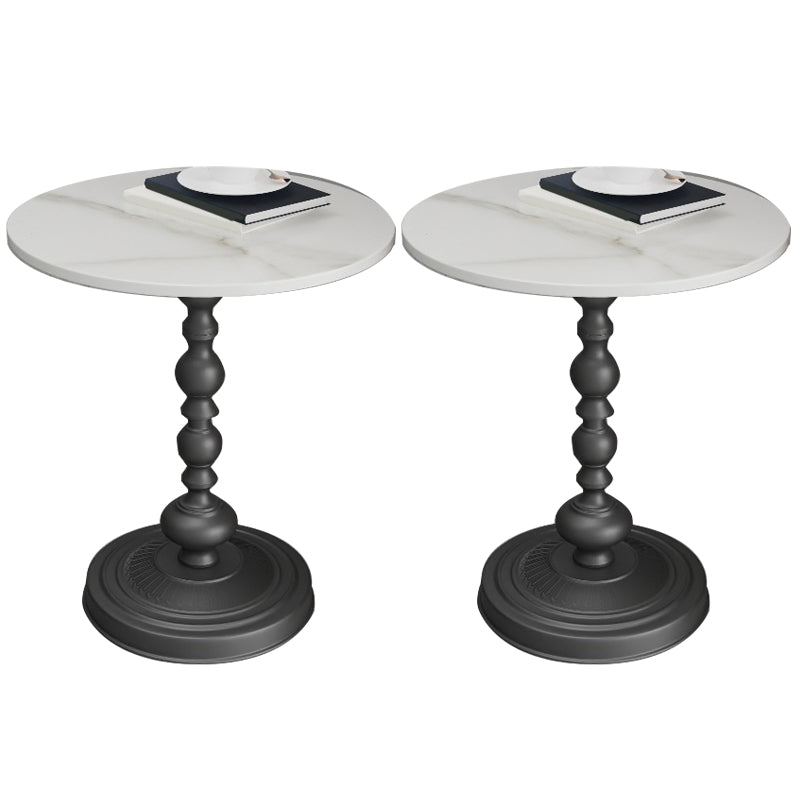 Modern Slate Round Side End Table Metal Pedestal Sofa Side Table