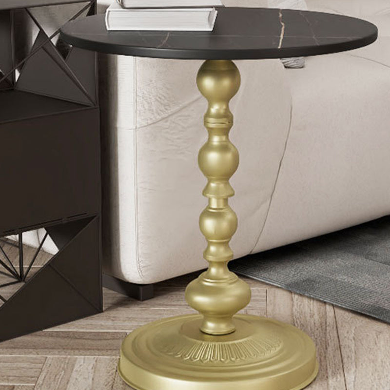 Modern Slate Round Side End Table Metal Pedestal Sofa Side Table