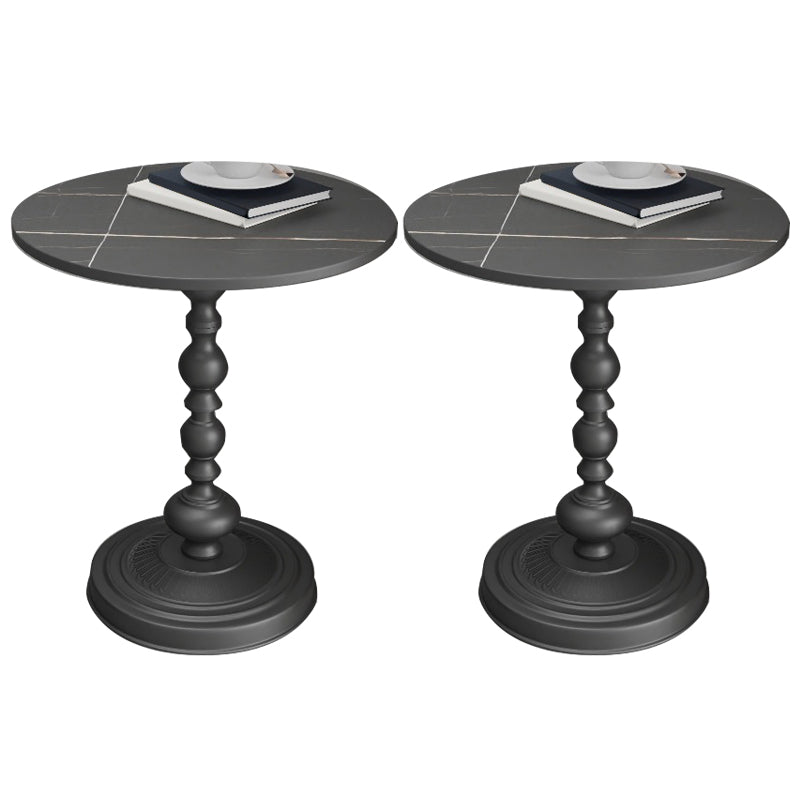 Modern Slate Round Side End Table Metal Pedestal Sofa Side Table