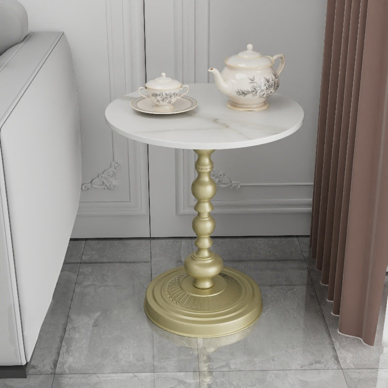 Modern Slate Round Side End Table Metal Pedestal Sofa Side Table