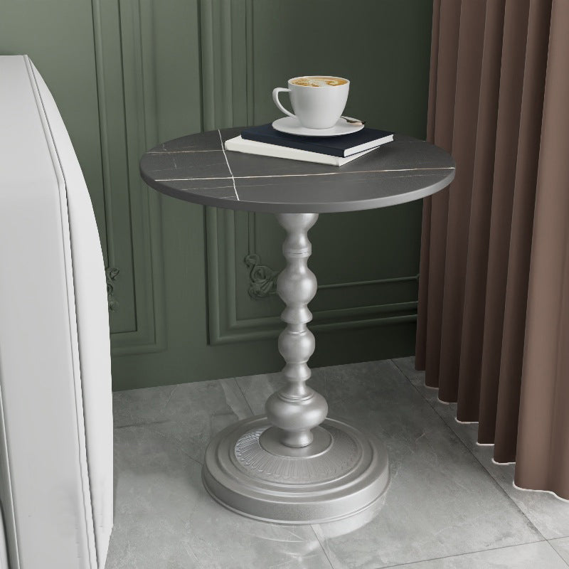 Modern Slate Round Side End Table Metal Pedestal Sofa Side Table
