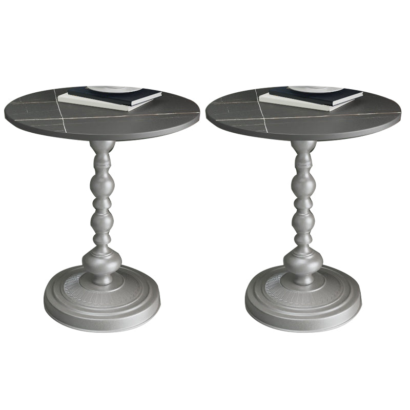 Modern Slate Round Side End Table Metal Pedestal Sofa Side Table