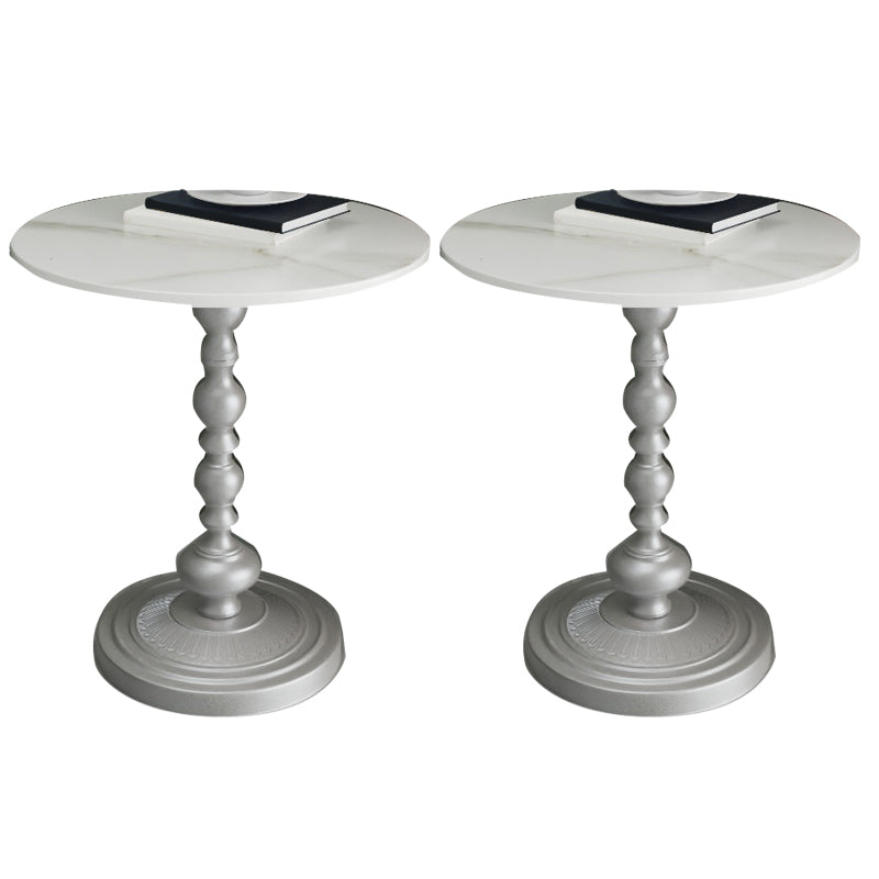 Modern Slate Round Side End Table Metal Pedestal Sofa Side Table