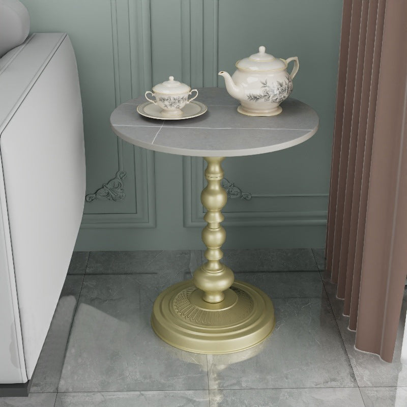 Modern Slate Round Side End Table Metal Pedestal Sofa Side Table