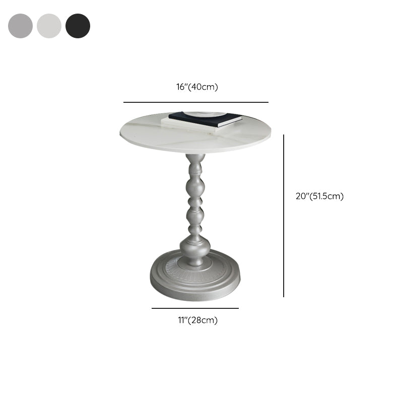 Modern Slate Round Side End Table Metal Pedestal Sofa Side Table