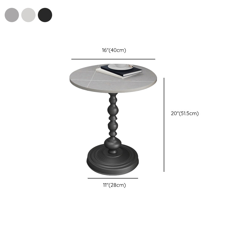 Modern Slate Round Side End Table Metal Pedestal Sofa Side Table