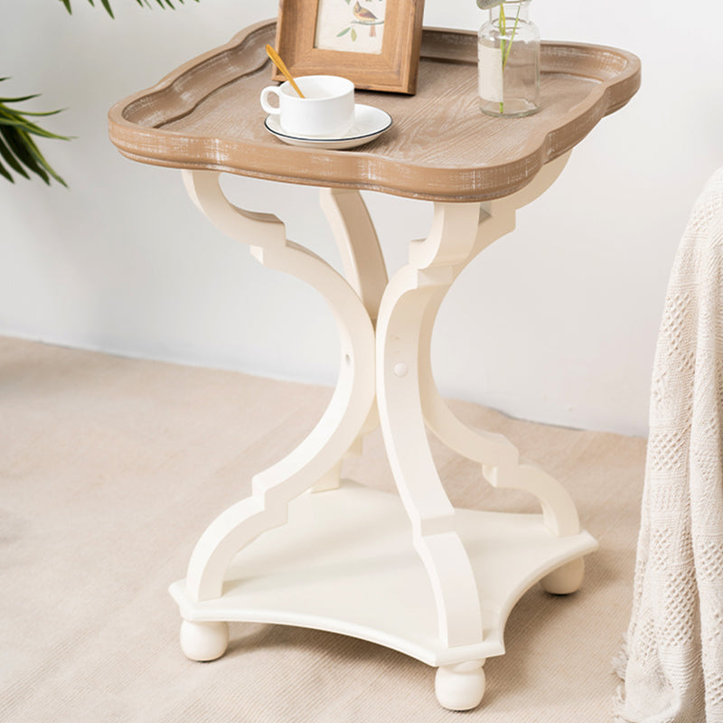 Rustic Solid Wood 4 Legs Round/Geometric Distressed Living Room End Table