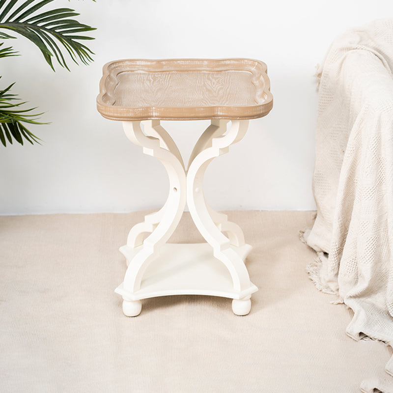 Rustic Solid Wood 4 Legs Round/Geometric Distressed Living Room End Table