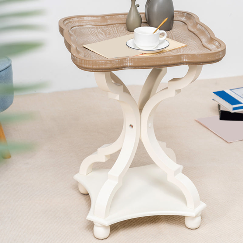 Rustic Solid Wood 4 Legs Round/Geometric Distressed Living Room End Table