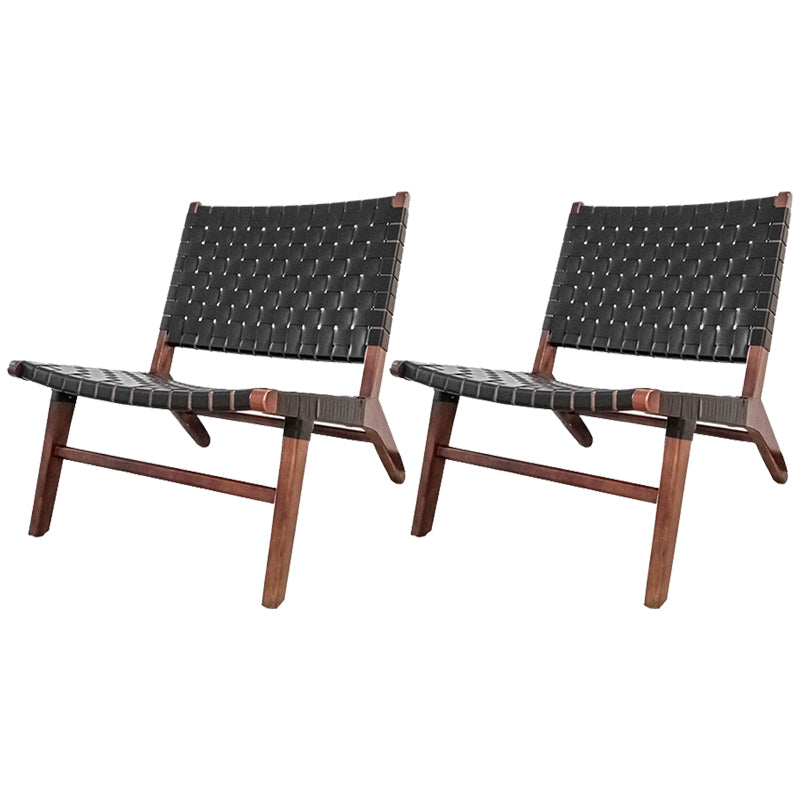 Leather Woven Back Chair Basic Four Leg Lounge Chair for Living Room