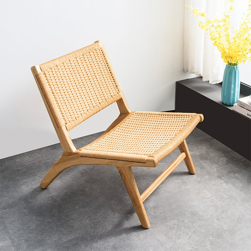 Leather Woven Back Chair Basic Four Leg Lounge Chair for Living Room